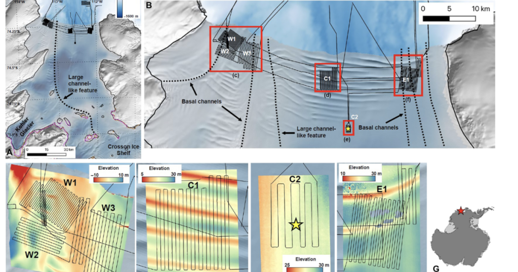 Source: Science Advances/Swirls and scoops: Ice base melt revealed by multibeam imagery of an Antarctic ice shelf